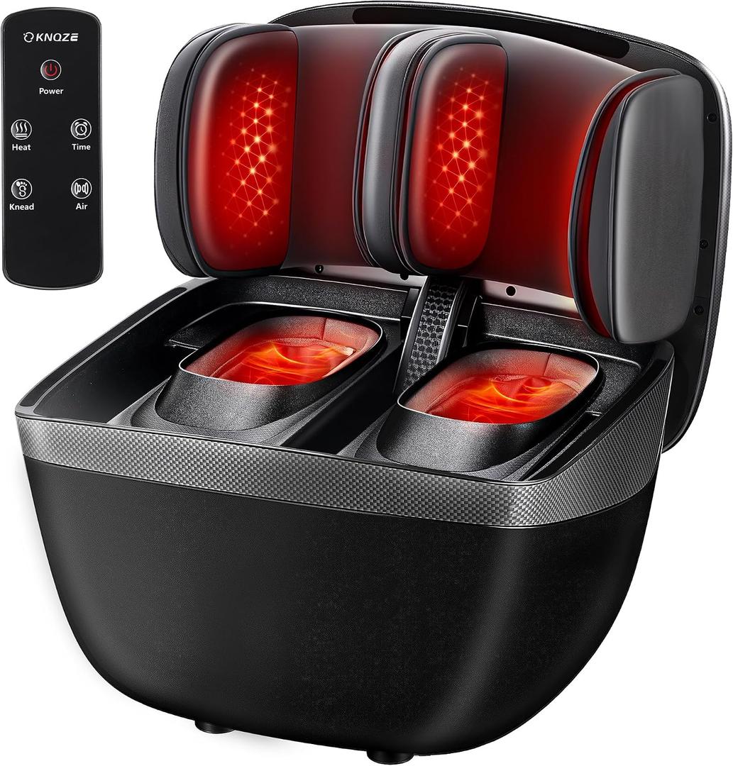 KNQZE 2 in 1 Shiatsu Foot and Calf Massager with Heat, Ottoman Foot Massager for Plantar Fasciitis, Neuropathy, Foot Pain Relief, FSA Eligible HSA Store, Father Day Gift for Men, Up to Men Size 12