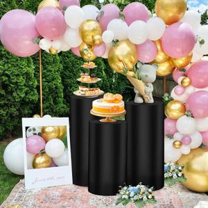Set of 3 Cylinder Covers - Spandex Pedestal Stand Covers for Parties, Weddings, Baby Showers & More (Black)