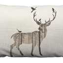 HOSNYE Deer Throw Pillow Cover Pine Forest and Birds Browns Linen Fabric for Couch Bed Sofa Car Waist Cushion Cover 12 x 20 inch Pillow Case