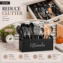 Black Kitchen Utensil Holder for Countertop Large 3-Compartment Cooking Utensil Organizer & Caddy with Drain Holes, Modern Wood Utensil Holder for Kitchen Counter, Spatula & Spoon Storage