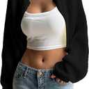 COZYEASE Women's Bolero Shrug Sweaters Long Sleeve Open Front Rib Knit Cropped Cardigan Sweater Fashion (X-Small, Black)