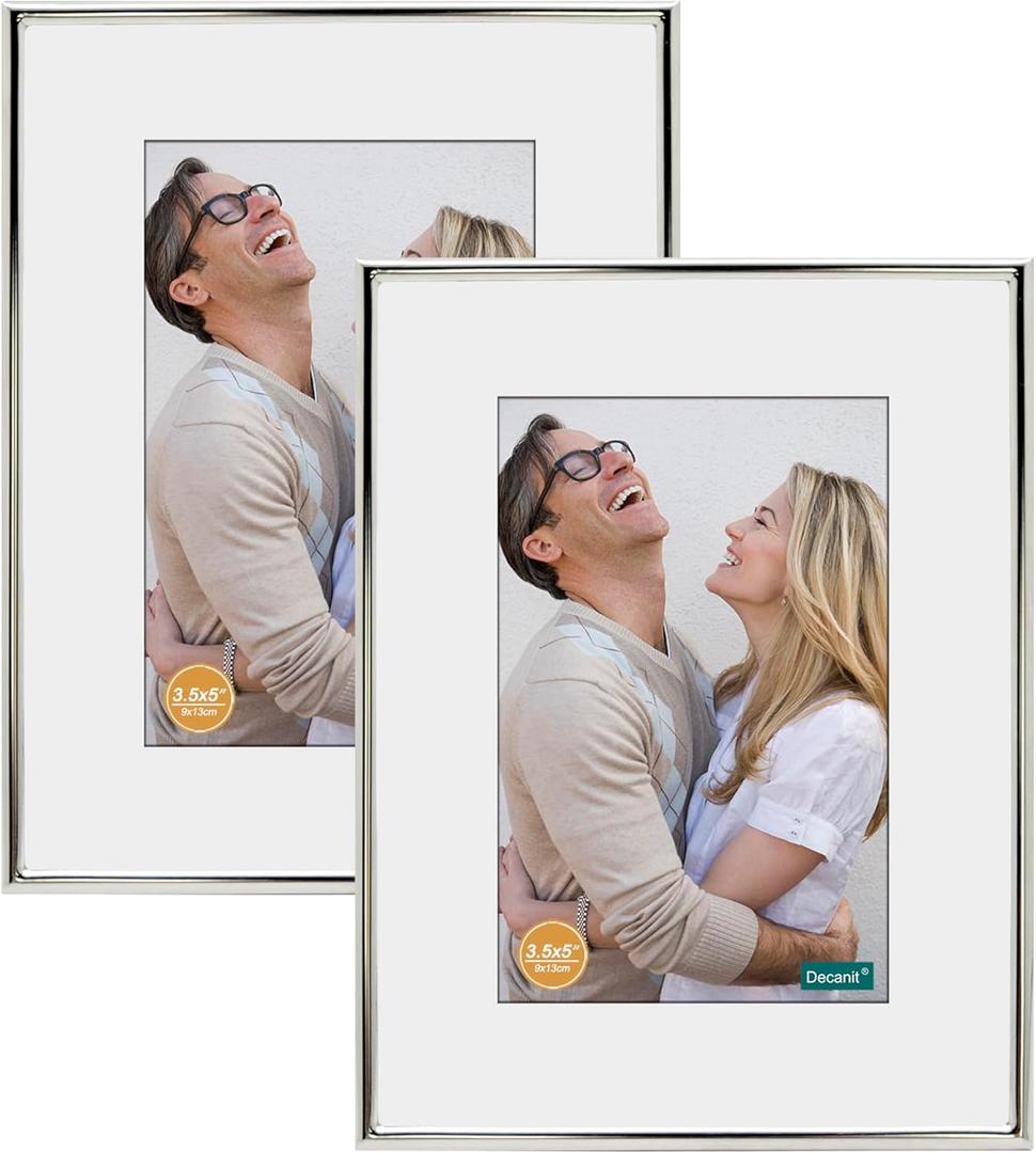 DECANIT 5x7 Picture Frame Metal,Thin Profile Photo Frame 5 by 7 Inch, Display for Wall Mounting or Tabletop Pack of 2,silver