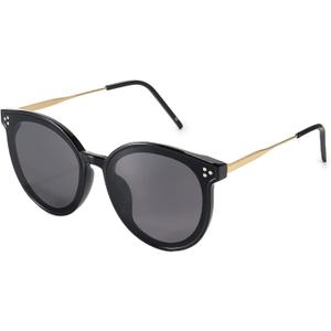 Dollger Classic Round Sunglasses for Women Men Big Black Retro Trendy Shades UV400 Sunnies Frame