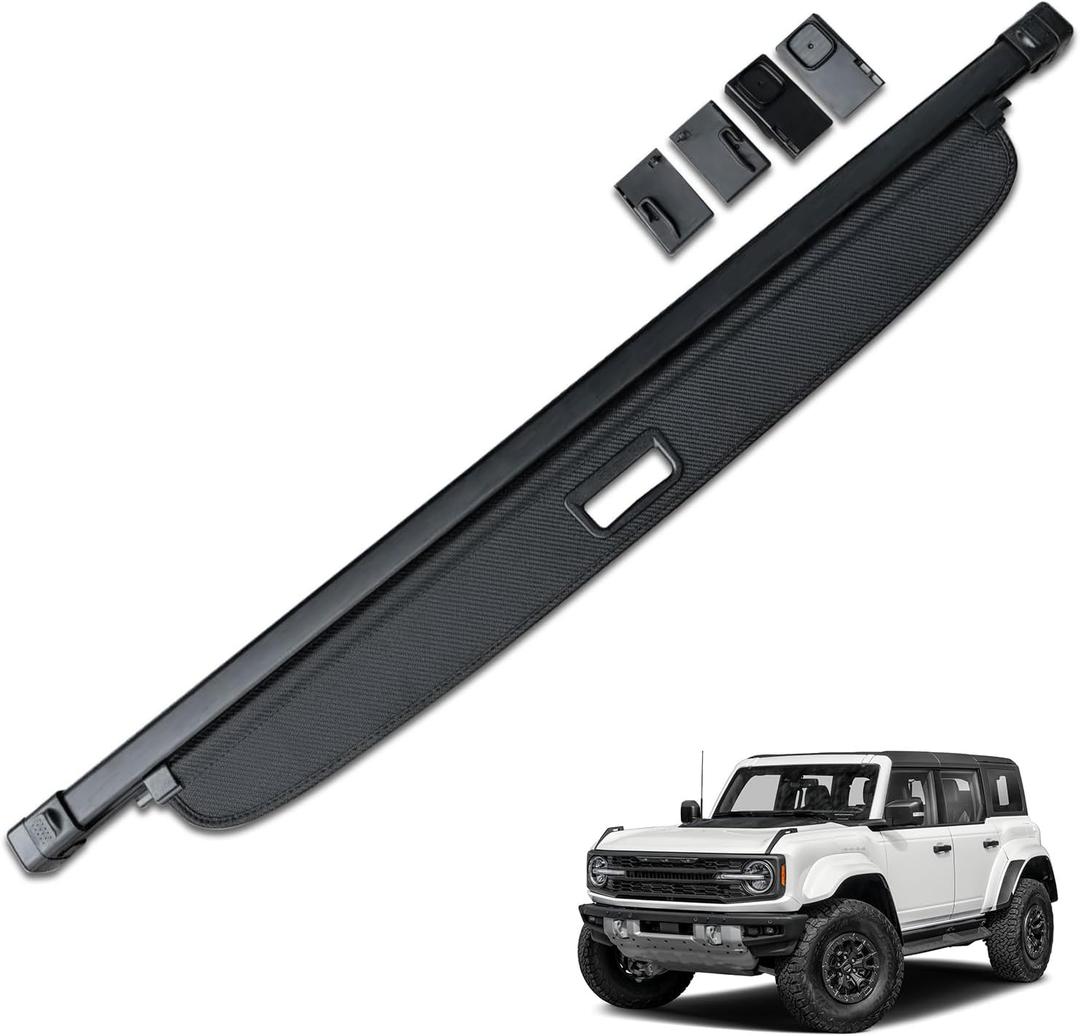 HAFIDI® Cargo Cover for 2021-2026 Ford Bronco 4-Door Retractable Trunk Cargo Cover Bronco Accessories Anti-Peeping Anti-Theft Privacy Screen,Trunk Luggage Shield Shade Carbon Fiber Texture