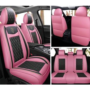 Car Seat Covers Full Set, Super Luxurious Heavy Universal Duty Waterproof Leather Automotive Vehicle Cover for Cars SUV Pick-up Truck, Non-Slip Seat Pink Car Accessories(Pink Black)