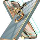 Gritup for Samsung Galaxy S24 Case: with 2Pcs Screen Protector, 360 Rotation Ring Holder Magnetic Kickstand Plating Gold Edge Soft TPU Shockproof Protective Cover for S24, Gray