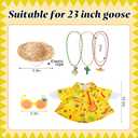 6 Pcs/Set Hawaiian Porch Goose Outfits, Mexican Style Summer Lawn Goose Costume, Garden Goose Clothes Yellow Shirt with Straw Hat Glasses Necklaces for 23" H Statue Outdoor Patio Yard Decor