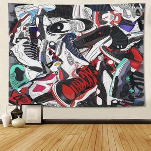 Narikuto Retro Basketball Tapestry Wall Hanging Party Decorations Sport Shoes Poster Sneaker Ball Sneaker Head Backdrops Banner for Birthday Celebration Basketball-Themed Bedroom Aesthetic Room80 x60
