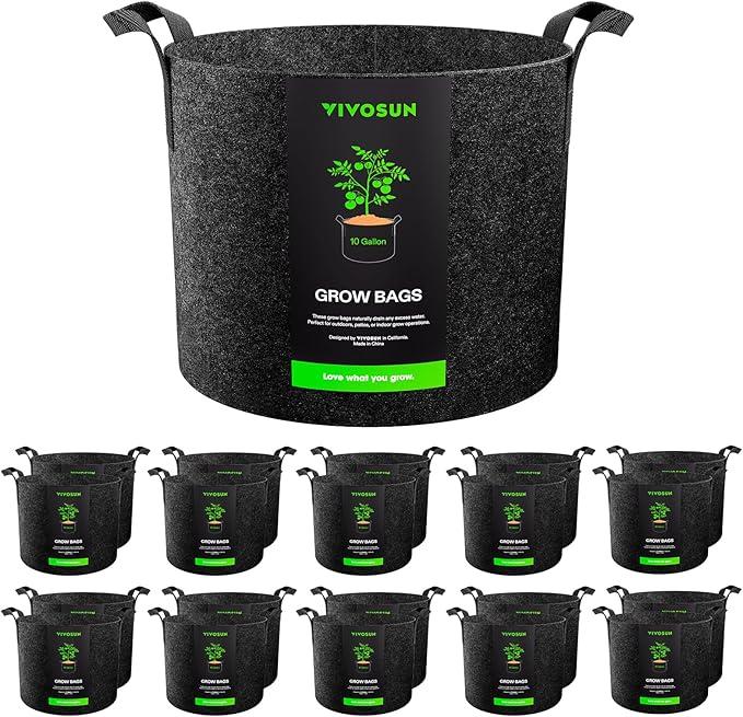 18-Pack 10 Gallon Grow Bags, Heavy Duty Thickened Nonwoven Fabric Pots with Handles for Flowers Fruits and Vegetables Black