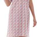 Nightgowns for Women, Women's Sleepwear Lightweight Cotton Nightdress, Crew Neck Sleepshirt Short Sleeve Loose Fit (L)