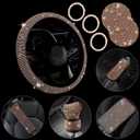 11 Pcs Bling Car Accessories Set,Bling Car Accessories Set for Women,Steering Wheel Cover for Women Universal Fit 15 Inch,Rhinestone Center Console Cover(Champagne)
