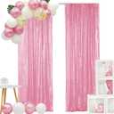 Hahuho Pink Sequin Backdrop Curtain, 2PCS 2FTx8FT Glitter Backdrop Curtain for Parties, Christmas, Wedding, Banquet Decoration2 Panels, 2FT x 8FT, Pink