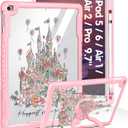 for iPad 5th/6th Gen, Air1/ Air2, Pro 9.7 Inch Case - Women Cute Girls with Stand & Pencil Holder Cover Girly Design Kawaii Protective Hard Funda for iPad 6/5 Generation, Air 1st/2nd, Pro 9.7 (Castle)