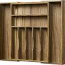 Kiasthome Acacia Wood Kitchen Silverware Drawer Organizer, Expandable Utensil Cutlery Drawer Organizer with Dividers, Flatware Organizer Silverware Tray for Spoon, Fork, 13''-20''x16.9'' (7-9 Slots)