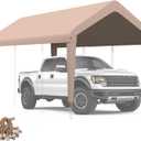 Carport Canopy 10'x20' Heavy Duty Replacement Cover, Garage Shelter Cover 800D Oxford Waterproof & UV Protected Tarp with Ball Bungees, Not Include Frame, Beige