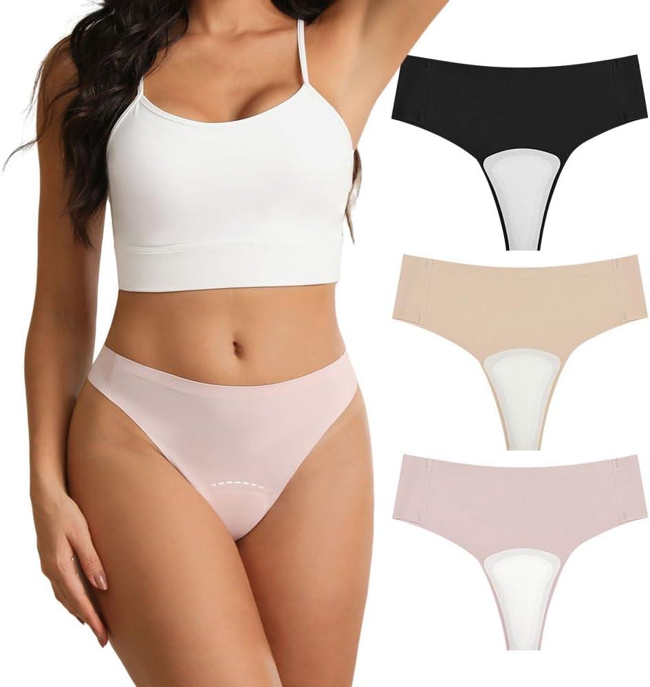 Seamless Camel Toe Cover Thong for Women  Built-In Pad Concealer Underwear to Hide Feminine Lines (Medium, Black+pink+flesh Color)
