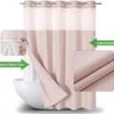 Eachope Extra Long No Hooks Needed Linen Textured Shower Curtain with Snap-in Fabric Liner Set,Blush Hotel Luxury Decor Shower Curtains for Bathroom,Waterproof & Washable,71Wx86H