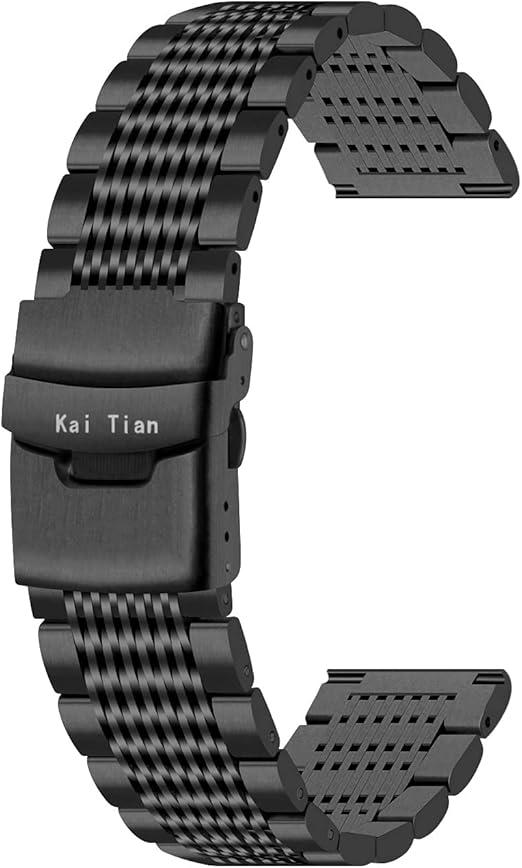 Kai Tian 18mm 20mm 22mm 24mm Premium Brushed Polished Watch Band, Stainless Steel Metal Mesh Watch Straps Double Locks Diver Clasp Bracelet for Men Women Watch Band, Black, 42/44/45/49mm