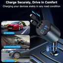 Retractable Car Charger 4 in 1 Fast Car Phone Charger 60W Dual Lightning USB Type C Car Charger Retractable Cords Compatible with Apple iPhone 14 13 12 11 Pro/XS/XR/Mini/X/iPad/AirPods