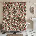 Cheetah and Cherry Shower Curtain, Vintage Cheetah Print Shower Bath Tub Curtain, Leopard Cherry Aesthetic Waterproof Bathroom Decor(72 X 72 Inches)