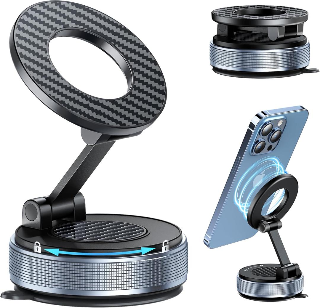 Car Phone Holder for Magsafe, Foldable Suction Cup Phone Mount 360 Adjustable Vacuum Magnetic Phone Holder, Cell Phone Holders for Your Car Compatible with iPhone 17 Pro Max 16 15 14 13 12
