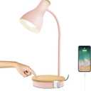 Metal Desk Lamp Wireless Charging Table Lamp Touch Reading Lights Arc Desk Lamps for Bedroom, 3 Way Dimmable Bedside Lamp with USB Charging Ports Lamp for Study Room and Office (Touch-Pink)