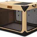 Garnpet 36 Inch Collapsible Soft Dog Crate for Large Dogs, 4-Door Foldable Travel Dog Kennel with Durable Mesh Windows for Indoor & Outdoor Portable Pet Crate, Soft Side Dog Crate, Beige