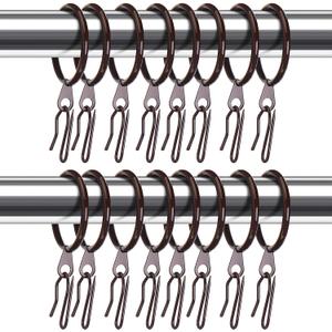 Hotop 60 Pieces 1.65 Inch Metal Drapery Curtain Rings Curtain Hanging Rings and 60 Pieces Metal Drapery Pin Hooks for Drapes Window Door Shower (Brown)