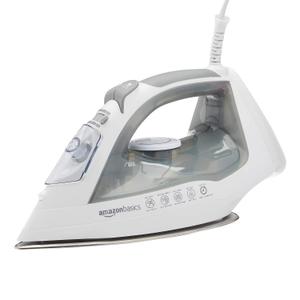 Amazon Basics Steam Iron for Clothes with Safety Auto Shut-Off, Handheld Garment Steamer, Wrinkle Remover, Stainless Steel Soleplate, Anti-Drip, 1700-Watt, 1.62ft, Gray