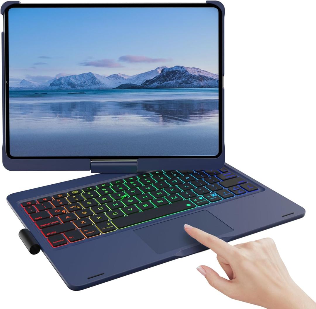 TouchPad Keyboard Case for iPad 10th Generation&iPad 11th(A16,2025),iPad Air 11M3,M2/iPad Pro 11 inch Keyboard360Swivel,7 Use Modes,Rainbow Backlight (Dark Blue)