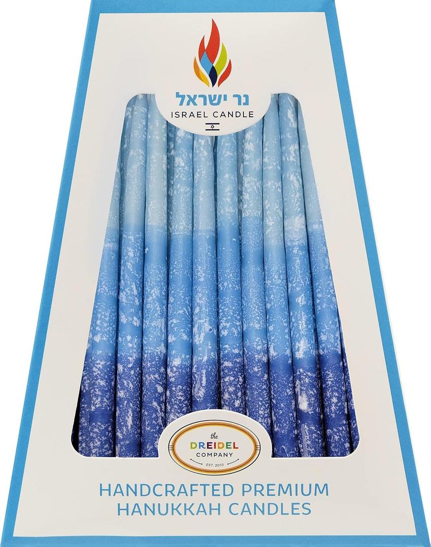 The Dreidel Company Hanukkah Candles Multi Blue Hued Frosted Deluxe Tapered Candles 1-Hour Burn Time 45 Candles for All Eight Nights of Chanukah (Single)