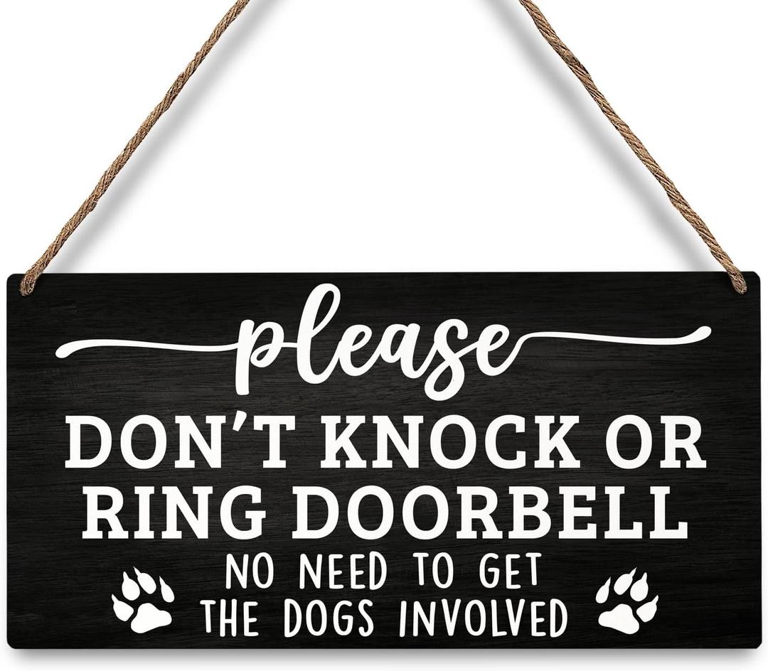 JXREQ Don't Knock or Ring Doorbell Sign for Front Door - Dog Warning for Gate, Fence, Yard Home Decor - Beware of Dog Gifts for Women - 12x6 Inch