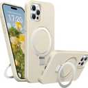 Soft Liquid Silicone Case for iPhone 15 Pro with Magnetic Invisible Stand, Military Grade Shockproof Protection, Anti-Scratch Microfiber Lining Covers for iPhone 15 Pro, White