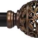 Curtain Rods For Windows 48 to 84 Inches, 1 Inch Heavy-Duty Adjustable Decorative Curtain Rods With Branches Leaves Hollow Finials For Bedrooms and Living Rooms In Farmhouses. Brown