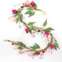 5 FT Valentine Garland Valentines Garlands Valentines Day Garlands Pink Floral Garland with Tuilps Heart Berry for Valentine's Day Indoor Wedding Party Stairs Table Fireplace Mantel
