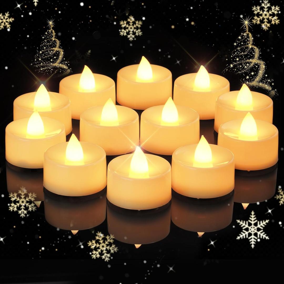 Amagic Pack of 50 Battery Operated Tea Lights Candles, Fake Tealights Candles, Flameless LED Tea Lights for Halloween, Wedding, Votive, Festival, Table Decor (Warm White, Ivory)