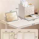 VLANDO Makeup Organizer Countertop,Large Vanity Organizer PU Leather Make up Storage with 4 Drawers Perfume Organizers Cosmetic Display Case for Lipstick,Brushes,Bedroom-Beige