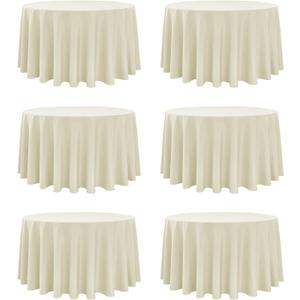 6-Pack Ivory Round Tablecloths, 120 Inches, Stain-Resistant Polyester for 5-6 Ft Round Tables - Washable Table Covers for Weddings, Banquets, Birthday Parties, Events