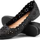 Women's Ballet Flats Black PU Leather Dress Shoes Comfortable Round Toe Slip on Flats with Breathable Eyelets 9.5, Black 
