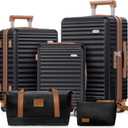 SHOWKOO Luggage Sets 3 Piece Hardside Expandable Suitcase with Double Spinner Wheels Tsa Lock, (Black, 5 piece set)