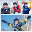 Chicingyou 3 Pcs Kids Hat Gloves Scarf Set Winter Knitted Beanie with Earmuffs Double Layer Scarf for Boy Girl 8-12 Years Old (Blue)