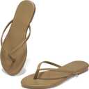 Flip Flops Sandals for Women, Summer Fashion Leather Slippers, Lightweight Comfortable Beach Sandals Slip On Flat Dressy Size 6-10 (9, Camel)