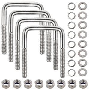 4 Set Stainless Steel Square U Bolt Kit for Boat Trailer, Heavy Duty U-Bolt with Nuts and Frame Plate for Automobiles Trailer, Ski Boat, and Sailboat Trailer (1/2" D x 3-1/16"W x 4-5/16"L)