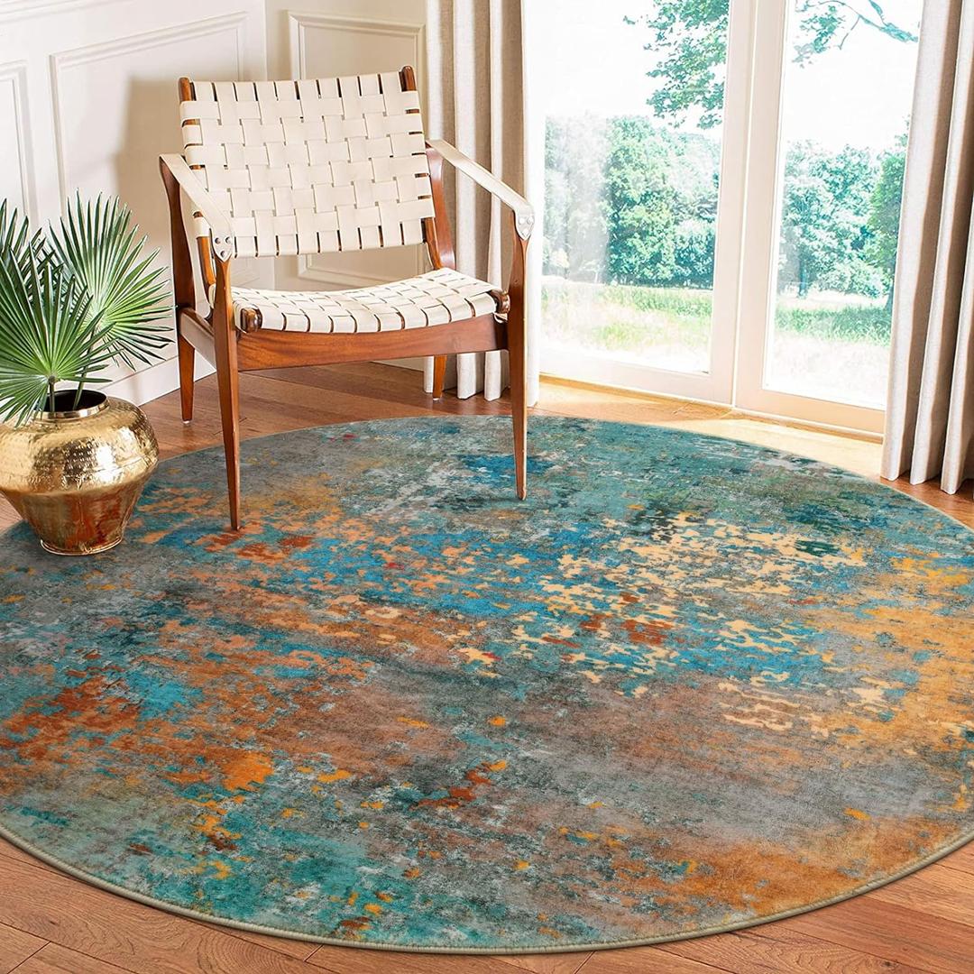 Lahome Modern Abstract 6ft Round Rug - Colorful Living Room Rug Soft 6x6 Circle Rugs for Dining Room Bedroom Non Slip, Contemporary Indoor Floor Carpet for Nursery Coffee Table Home Office Decor (Rosy)