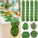 4Pcs Artificial Palm Leaves Table Runners 72 + Inches Long, Table Runner Faux Palm Leaf with 24 Willow and 24 Monstera Leaves, Green Runners for Tables for Hawaiian Jungle Summer Party Decor