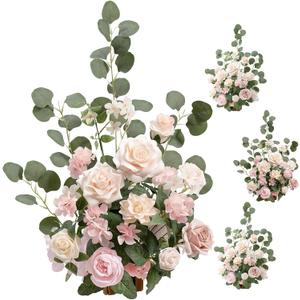 Ling's moment 17.5" Tall Standing Artificial Flowers Arrangements 4 pcs Wedding Aisle Runner Chair Decorations Blush & Pink Centerpieces for Ceremony Reception Rose Floral Party Outdoor