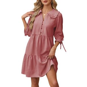 CCTOO Women's Summer Dresses Casual V Neck Button Down 3/4 Sleeve Floral Print Loose Flowy Shirt Dress 217 R S