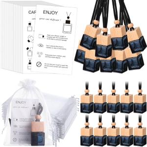 Boao 25 Sets Hanging Car Air Freshener Diffuser Bottles Empty Bulk with Car Diffuser Instruction Cards Organza Bags Glass Refillable Essential Oil Fragrance Aromatherapy Pendant (Square)