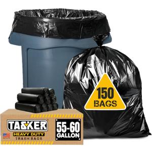 Tasker 55-60 Gallon Trash Bags Heavy Duty | Mega ValuePack 150 Bags | Large Black Garbage Bags | for Office, Commercial, Outdoor, Lawn, and Leaf