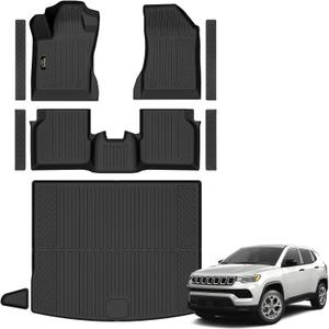 Floor Mats & Cargo Liner Custom Fit for Jeep Compass 2017-2025 2026 | Door Sill Guards, All Weather TPE Full Set Floor Liners Trunk Mat for Compass 2025 Accessories, Black